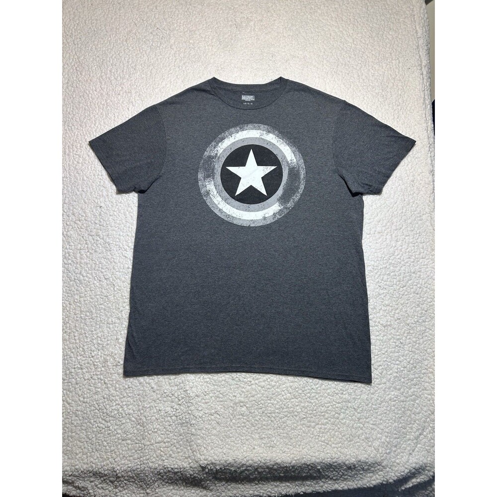 Marvel Captain America Mens Shirt Large L Gray Distressed Shield NWOT Graphic
